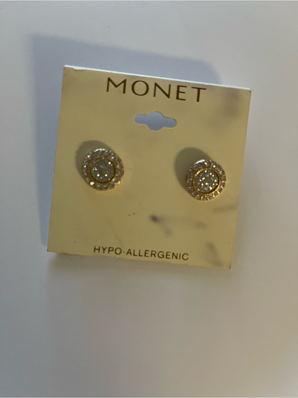 Monet Gold Tone Crystal Halo Stud Earrings